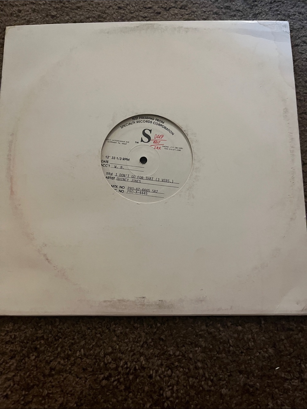 White 12" Vinyl Record in Paper Sleeve